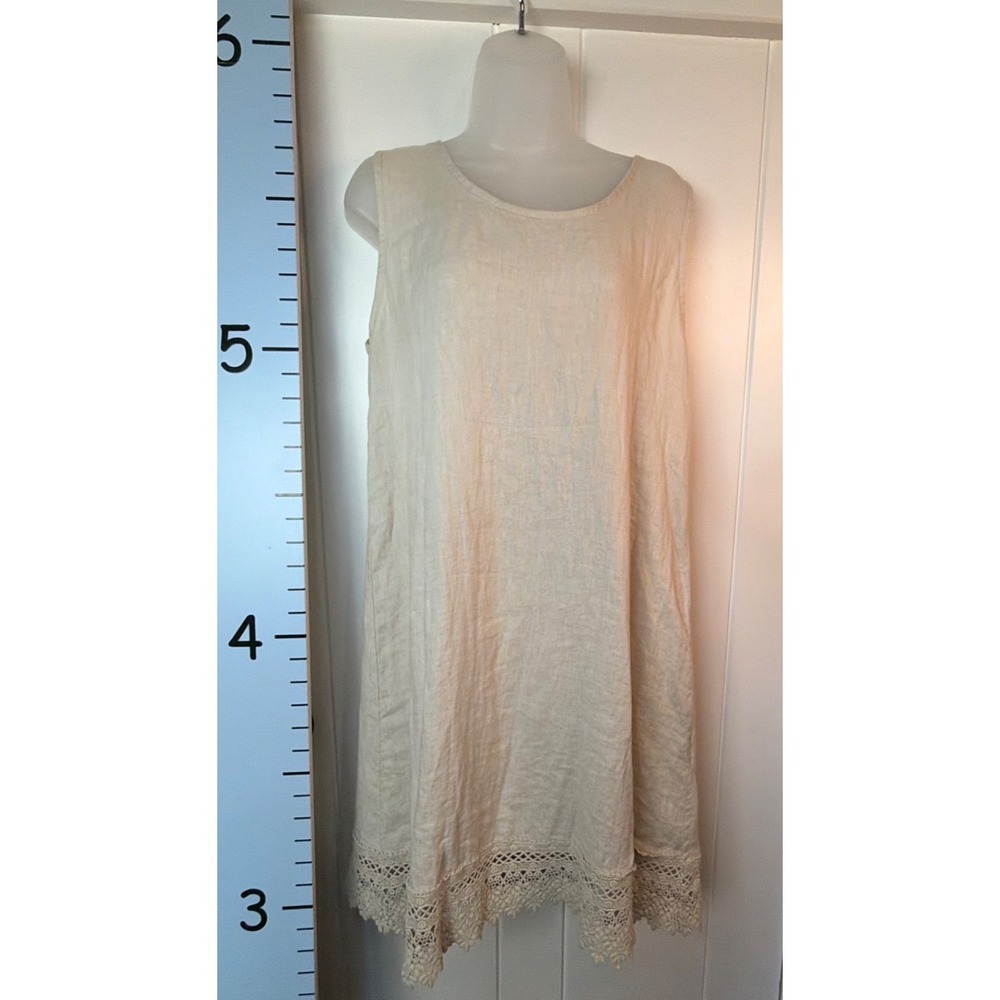 Rosemarine Beige Linen Knee‎ Length Dress Medium Coastal Lagenlook Italy Lace